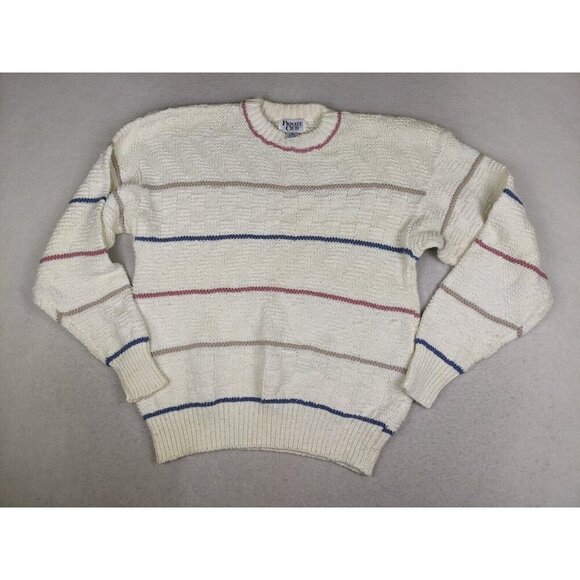 Private Club Vintage Men's Sweater White Striped Crew Neck Pullover Size XL - Picture 2 of 12